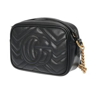 Gucci Leather Black Bag Quilted Marmont Shoulder GG